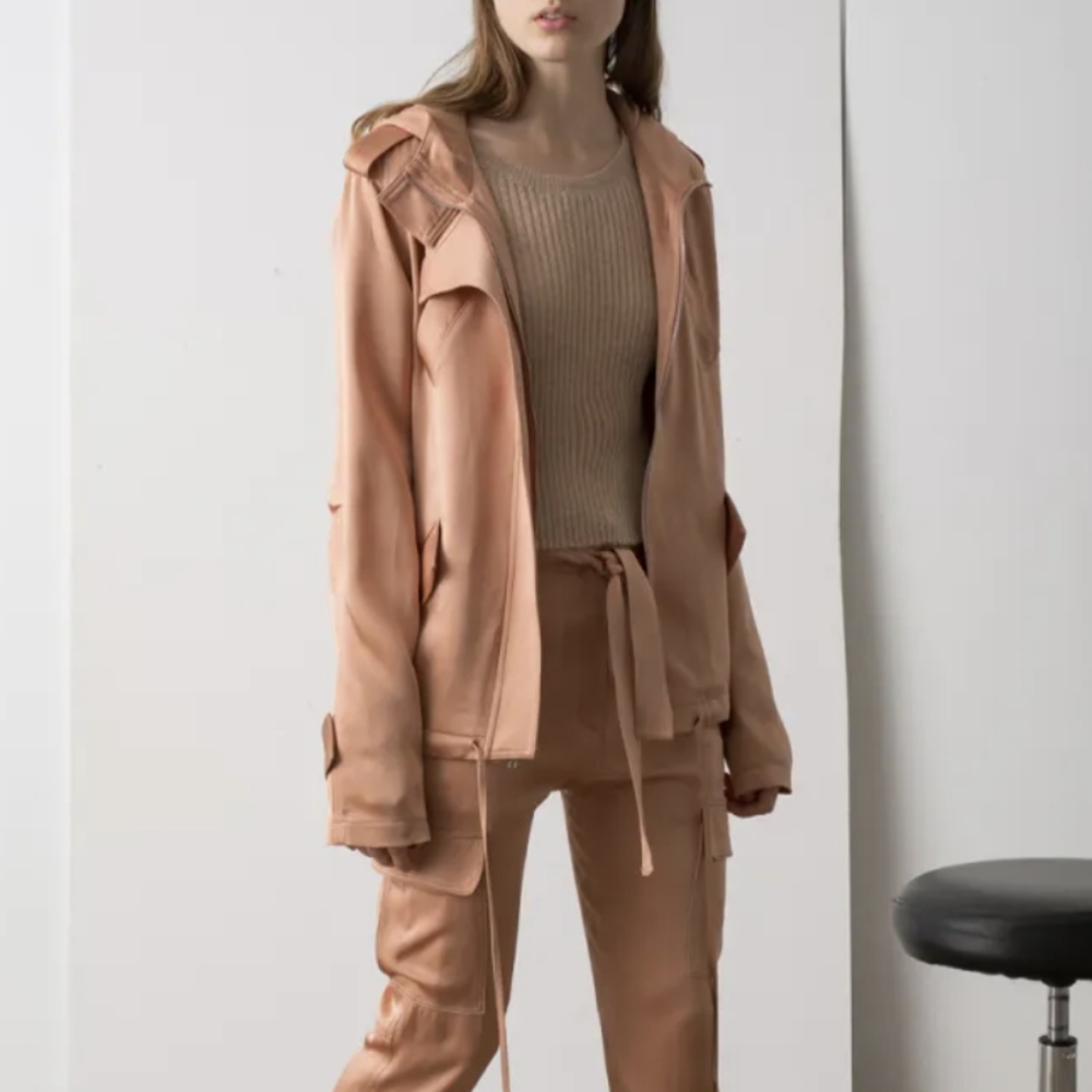 A.L.C. Rose Gold Copper Theo Satin Utility Bomber Jacket XS Hooded